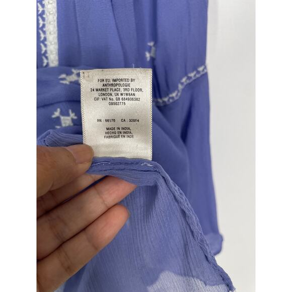 Anthropologie Adena Blue Purple Embroidered Peasant Top Flutter 4p - Picture 5 of 6